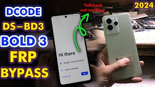 Dcode Bold 3 Frp Bypass Android 13  Dcode DSBD3 Frp Bypass 2024  Talkback not working Unisoft Pk [upl. by Eseer]