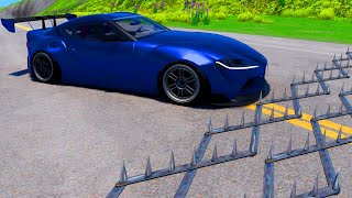 Massive Spike Strip Pileup Car Crashes 39  BeamNG Drive [upl. by Nnyloj]