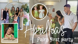 Aprillias Fairy first birthday party  party prep  cake making balloon arch and decorations [upl. by Lemmor503]