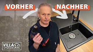 IKEA Küche aufbauen Arbeitsplatten zuschneiden Spüle einbauen und Wände verputzen 8 [upl. by Niroc]