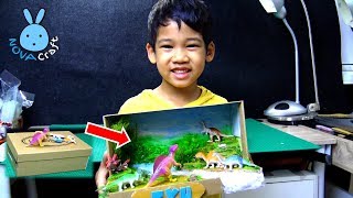 How to reuse Waste shoe boxes idea for Dinosaur Diorama School project  Nova Craft [upl. by Bradleigh201]