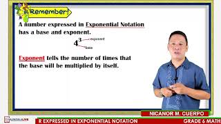 GRADE 6 MATH Q2 DESCRIBE THE EXPONENT AND THE BASE IN A NUMBER EXPRESSED IN EXPONENTIAL NOTATION [upl. by Karr967]