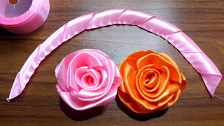 Whole Ribbon Rose  Ribbon Flowers  How to make an easy ribbon rose [upl. by Lourdes]