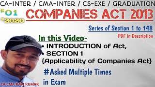 01  SECTION1 quotTITLE EXTENT COMMENCEMENT amp APPLICABILITYquot  COMPANIES ACT 2013  ICAI MODULE [upl. by Wichman]