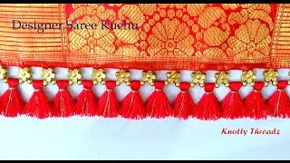 How to make Designer Saree Kuchu Using Flower Shaped Beads  Tutorial  DIY Knotty Threadz [upl. by Haneen]