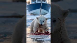 Polar bear cub falls in ice with leg injured animals shorts [upl. by Yorker866]