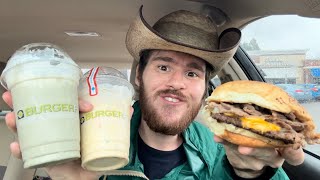 BurgerFi Prime Rib Burger Birthday Cake Shake and Mint Oreo Shake Review [upl. by Labotsirhc]