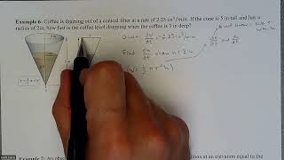 Calc 1  Related Rate – Coffee Draining from Filter Cone [upl. by Ahseetal]