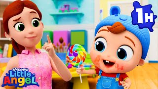 My Sticky Yummy Lollipop  Little Angel  Kids Cartoons amp Nursery Rhymes  Moonbug Kids [upl. by Maleeny883]