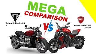 Triumph Rocket 3 vs Ducati Diavel V4  MEGA COMPARISON bikeinfo199 bikecompare [upl. by Leyla]