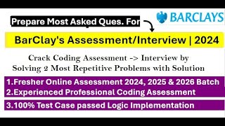 Barclays Online Coding Assessment  Most Repeated Coding Questions Solved with 100 Test Cases Pass [upl. by Eciryt]