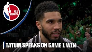 Im glad Kristaps is back  Jayson Tatum reacts to Game 1 win in NBA Finals vs Mavs  NBA on ESPN [upl. by Hars480]