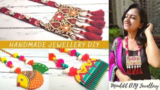 DIY Handmade Jewellery  Jewellery making at home  Clay and Jute Jewellery  Durga puja Jewellery [upl. by Risley]