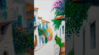 How to drawing easy scenery Italian village drawing scenery with color marker for beginners 2024 [upl. by Mireielle501]