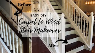 EASY DIY Carpet to Wood Stair Makeover [upl. by Ahsaten]