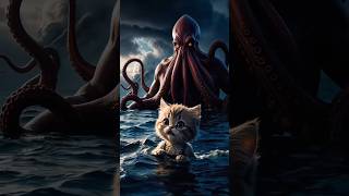 Dad Cat save his son from octopus 🙀 catsoftiktok cat cute aiart ai poorcat catlover fyp [upl. by Einiar]