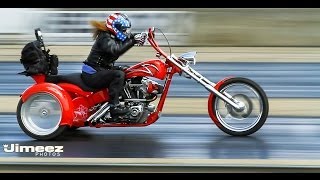 WOMAN DRAG RACING TRIKE PAUL YAFEE DESIGN HARLEY DAVIDSON CUSTOM BYRON [upl. by Dier]