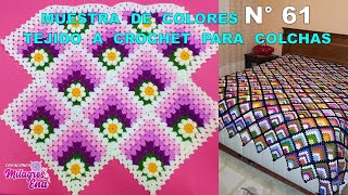 Como tejer el Cuadrado o muestra de colores N° 61 con flores tejidos a crochet para colchas [upl. by Vinita200]