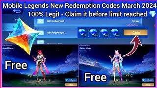 Mobile Legends Redeem Codes March 25 2024  MLBB Diamond Redeem Codes  ML Free Skin Today [upl. by Donatelli]