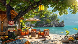 Summer Coffee Porch Ambience with Morning Beach View 🌊 Soft Jazz Instrumental Music to Work Study [upl. by Ailahk964]