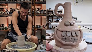 I made an olive oil jar on the wheel Relaxing Pottery [upl. by Ignazio]