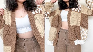 Crochet Brown Patchwork Cardigan Tutorial [upl. by Valle708]