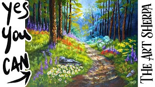 Floral Summer Forest path 🌟🎨 How to paint acrylics for beginners Paint Night at Home [upl. by Arianne]