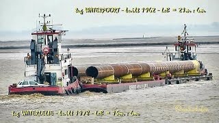 tug WATERPOORT PD2884 and WATERLELIE PB8981 towing double barge Schlepper Ponton Emden Germany [upl. by Jillie]