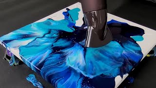 Hair Dryer Blowout Acrylic Pours with Blues [upl. by Grane]