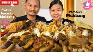 Pork innards Mukbang  Fresh boiled vegetables  Northeast Naga Mukbang  Naga couple Mukbang [upl. by Sherborne704]