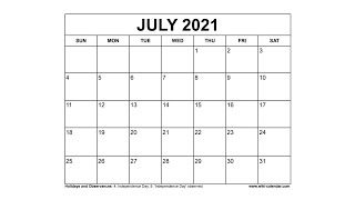 Printable July 2021 Calendar Templates with Holidays  Wiki Calendar [upl. by Peggir]