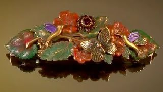 French hair barrette Painted Garden Party with Hummingbirds  Item 252 [upl. by Adar]