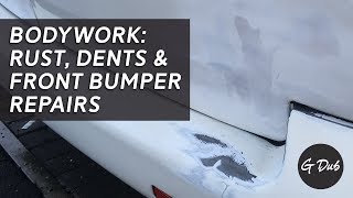 Bodywork Rust dents amp front bumper repairs  Self built DIY VW T5 camper conversion [upl. by Myron794]