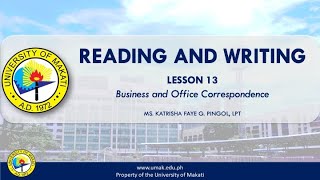 Lesson 13 Business and Office Correspondence  Reading and Writing [upl. by Goulder95]