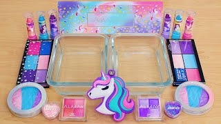 Unicorn Slime ASMR Mixing Makeup Eyeshadow Into Satisfying Slime [upl. by Rehpotsirahc]