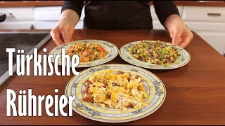 3 ARTEN VON TÜRKISCHEN RÜHREIERN Menemen Rührei mit Sucuk und Hackfleisch  Canans Basics [upl. by Eibrab]