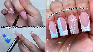 HOW TO APPLY POLYGEL USING YOUR NONDOMINANT HAND  TIPS FOR BEGINNERS amp EASY NAIL ART💙 [upl. by Johny833]