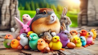 Catch cute chickens colorful chickens rainbow chickens rabbits cute cats ducks guinea pigs [upl. by Ahsino]