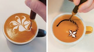 BARISTA TURNS COFFEE INTO INCREDIBLE WORKS OF ART [upl. by Antonietta]