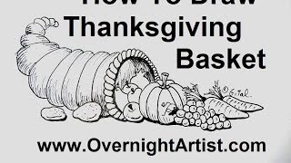 How To Draw Thanksgiving Stuff  Draw Thanksgiving Basket Cornucopia [upl. by Dori131]