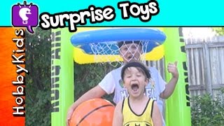 Giant BASKETBALL Surprise Toys by HobbyKidsTV [upl. by Einaoj499]