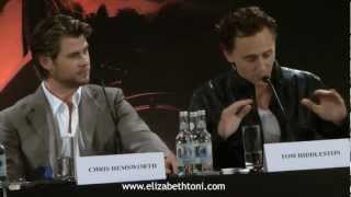 Tom HiddlestonChris Hemsworth and Kenneth Branagh at Thor Press Conference 11042011 [upl. by Brag]