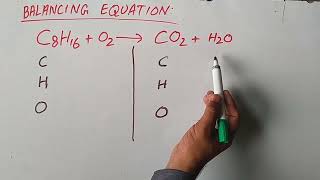 Balancing equation C8H16  O2  CO2H2O by inspection method [upl. by Nayk126]