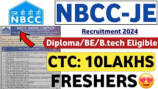 NBCC JUNIOR ENGINEER VACANCY OUT🔥  FRESHERS  CTC 12LPA  JOB VACANCY 2024  LATEST JOBS 😍 [upl. by Alexandra]