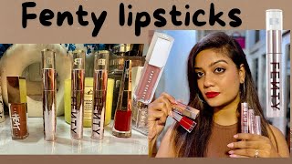 FENTY BEAUTY LIPSTICK SWATCHES  FENTY GLOSS HEAT BOMB ICON VELVET LIQUID LIPSTICKS LIP PAINTS [upl. by Eanram443]