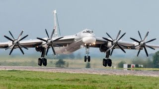 Tupolev Tu95 Ту95 Take Off Flight and Landing Russian Air Force [upl. by Lorne]