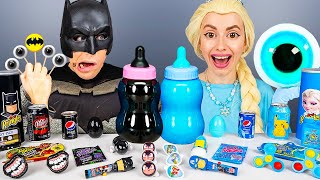 Blue Food vs Black Food Challenge 블루 블랙 푸드 챌린지Elsa Frozen vs Batman Mukbang by HUBABANG [upl. by Roti]