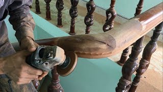 Amazing Project Installing Wood Stairs Part 2Amazing Project Make Curved Railing For Wood Stairs [upl. by Gussman482]