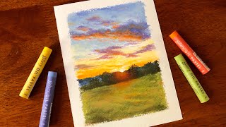 Oil Pastel Painting 油画棒  Countryside Sunset see descriptions for color codes [upl. by Marlyn]