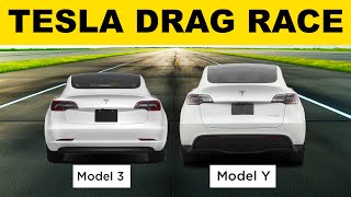 2023 Tesla Model Y vs Tesla Model 3 Performance Drag Race [upl. by Laeira426]